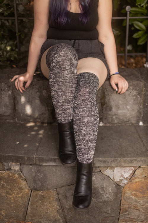Marled Scrunchable Thigh High Socks - Black