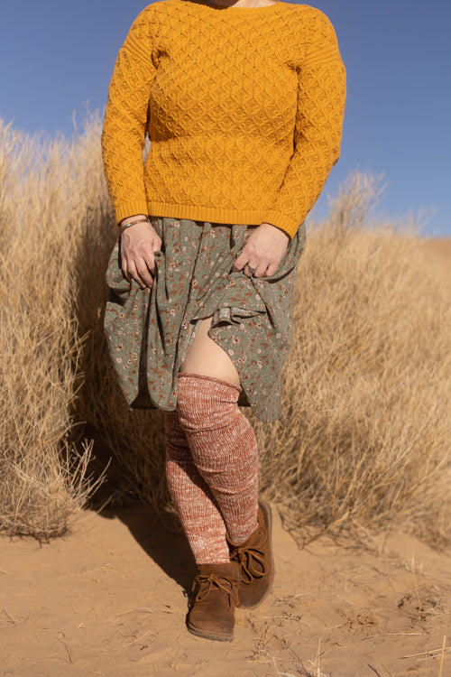 Marled Scrunchable Thigh High Socks - Rust