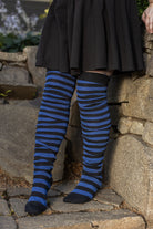 M Stripes Thigh High Socks - Black & Blueberry
