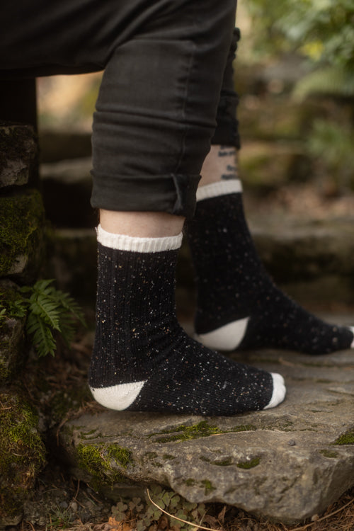 Tweed Knit Crew Socks - Black
