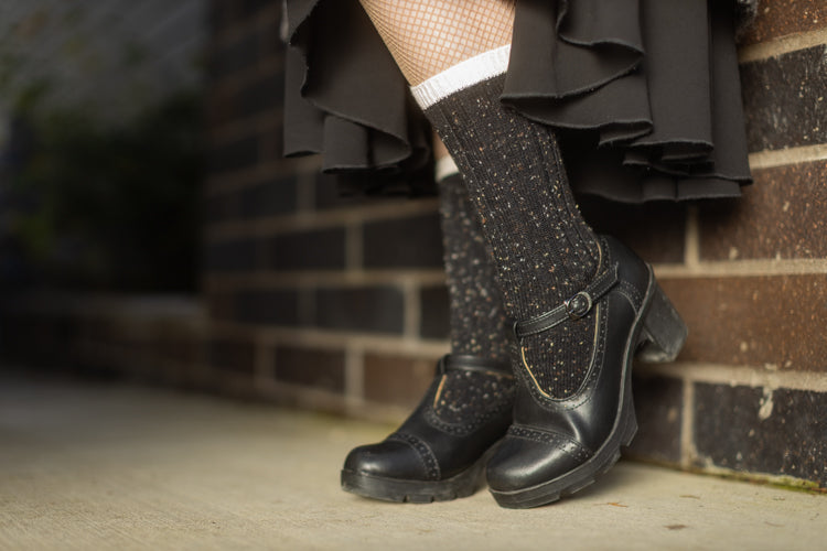 Tweed Knit Crew Socks - Black