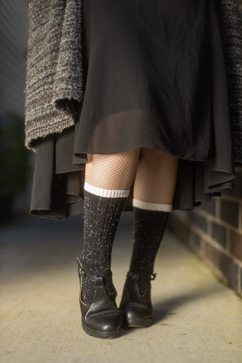 Tweed Knit Crew Socks - Black