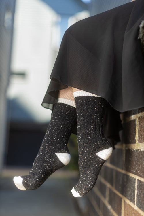 Tweed Knit Crew Socks - Black