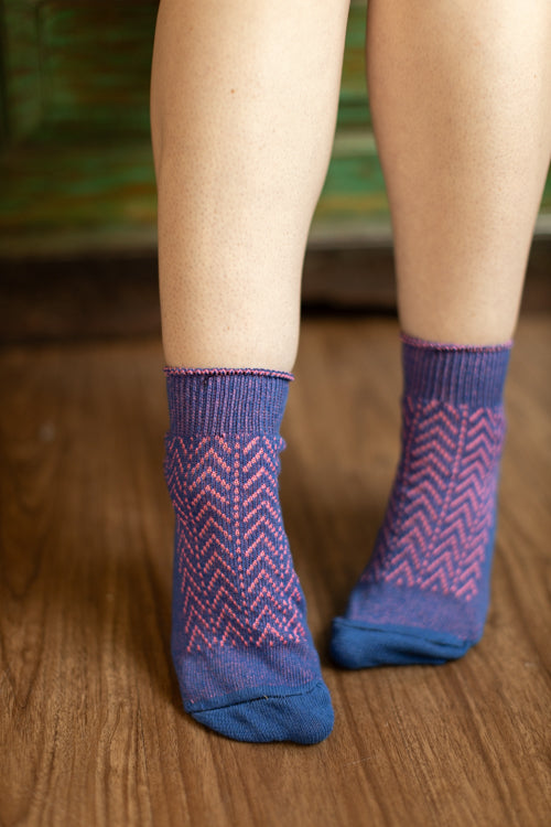 Shorty Chevron Anklet - Royal/Neon Pink