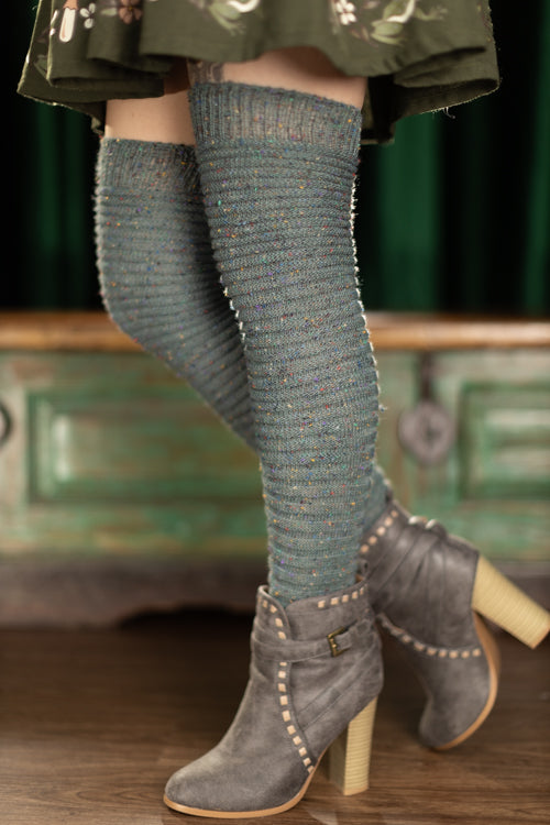 Slinky Confetti Thigh High Socks - Seafoam