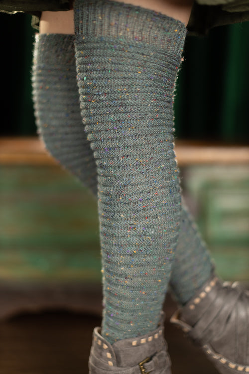 Slinky Confetti Thigh High Socks - Seafoam