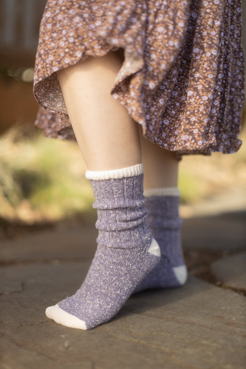 Tweed Knit Crew Socks - Lavender