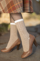 Tweed Knit Crew Socks - Tan