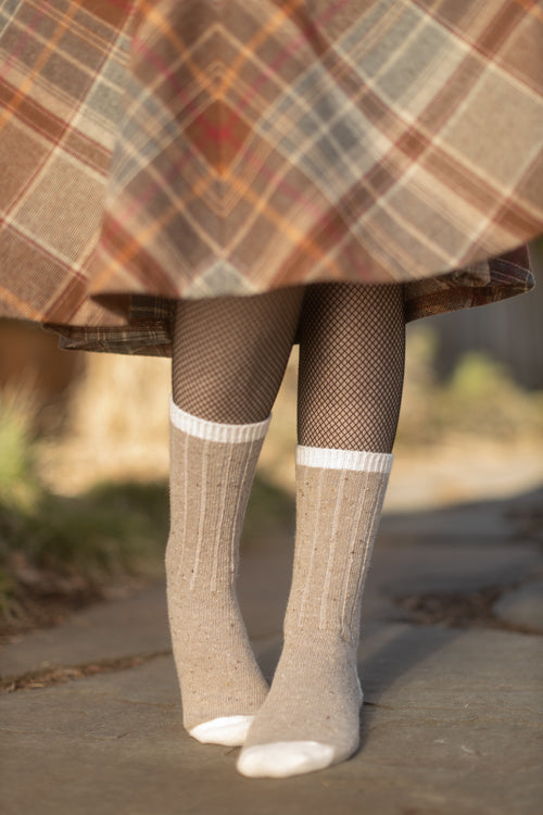 Tweed Knit Crew Socks - Tan