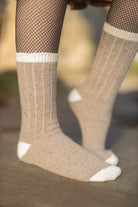 Tweed Knit Crew Socks - Tan