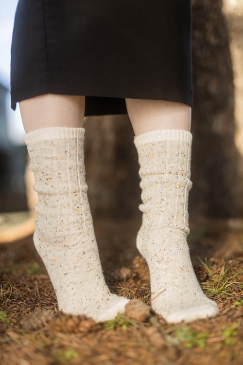 Tweed Knit Crew Socks - Oatmeal