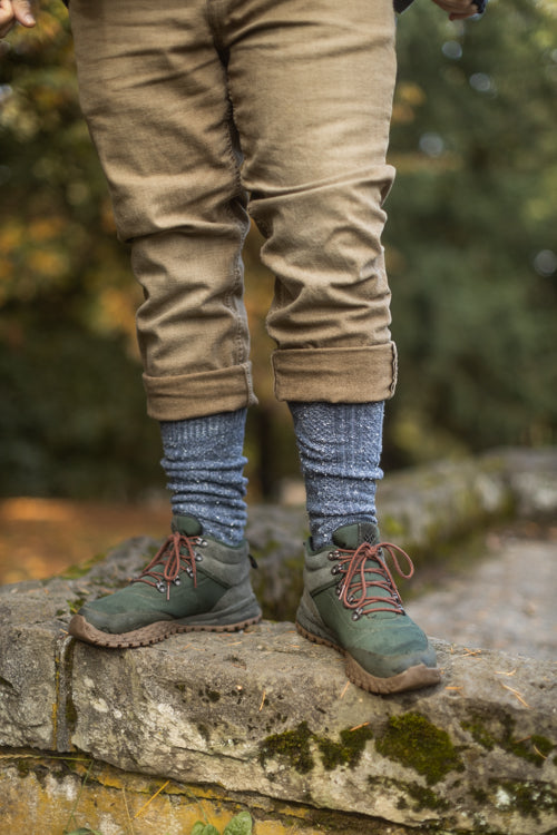 Tweed Knit Diamond Rib Socks - blue jean