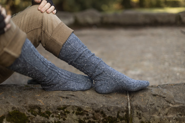 Tweed Knit Diamond Rib Socks - blue jean