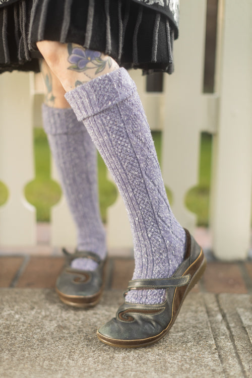 Tweed Knit Diamond Rib Socks - Lavender