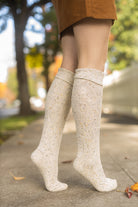 Tweed Knit Diamond Rib Socks - Oatmeal
