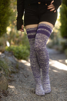 Top-Striped Marled Scrunchable Thigh High Socks - Viole