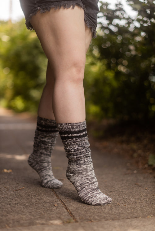 Top-Striped Marled Slouch Knee Socks