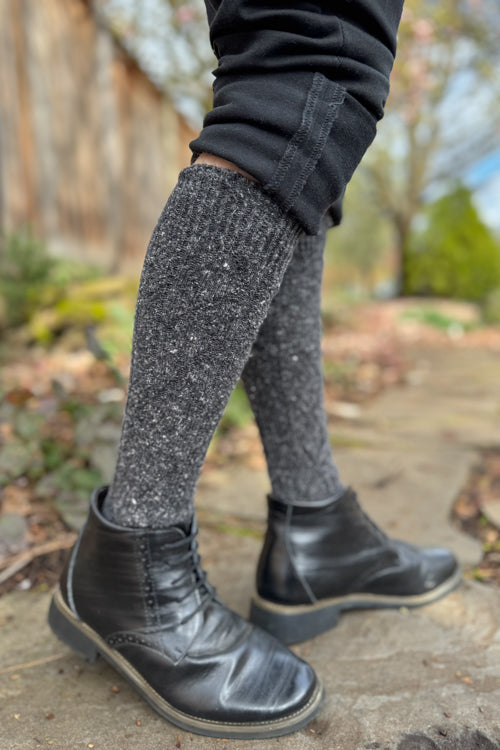 Tweed Knit Diamond Rib Socks - Charcoal
