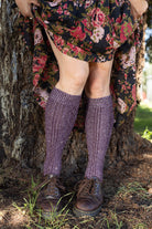 Tweed Knit Diamond Rib Socks - eggplant