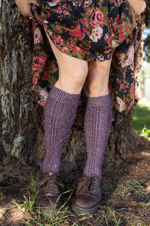 Tweed Knit Diamond Rib Socks - eggplant