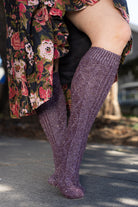 Tweed Knit Diamond Rib Socks - eggplant