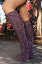 Tweed Knit Diamond Rib Socks - eggplant