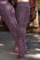 Tweed Knit Diamond Rib Socks - eggplant