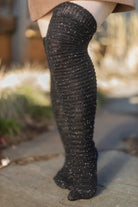 Slinky Tweed Knit Thigh High Socks - Black