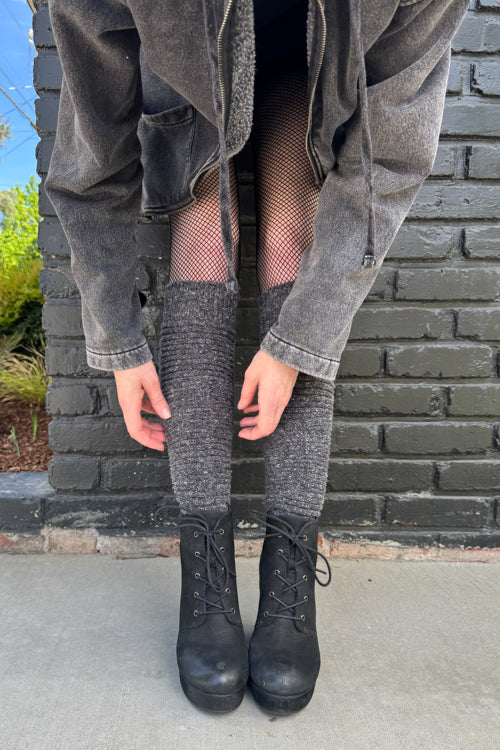 Slinky Tweed Knit Thigh High Socks - Charcoal Heather