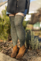 Slinky Tweed Knit Thigh High Socks - Olive