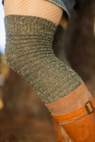 Slinky Tweed Knit Thigh High Socks - Olive