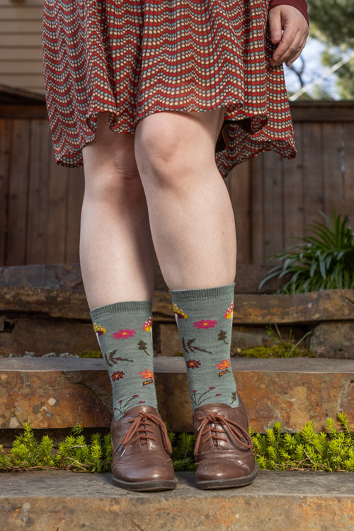 Shroom Bloom Wool Lightweight Crew - Green Seafoam