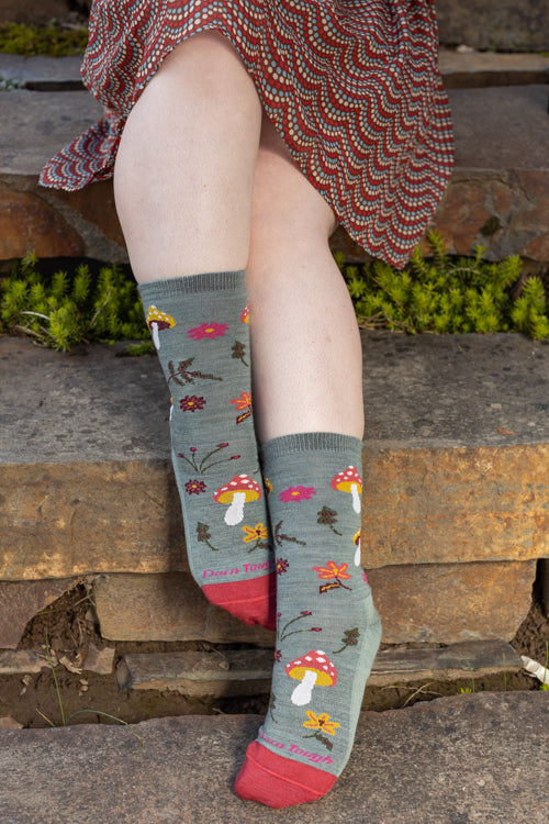 Shroom Bloom Wool Lightweight Crew - Green Seafoam