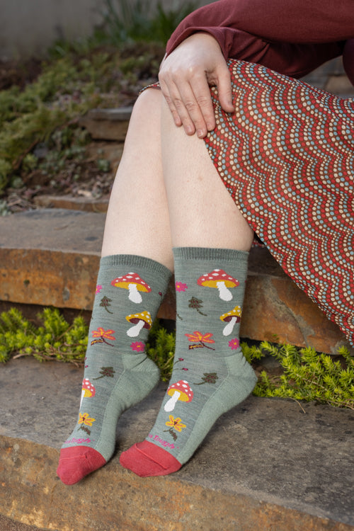 Shroom Bloom Wool Lightweight Crew - Green Seafoam