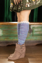 Lace Twisted Yarn Knee High Bootsock - Purple