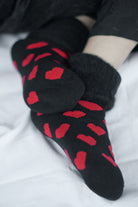 New Zealand Bed Socks with Hearts - Black with Red Hearts