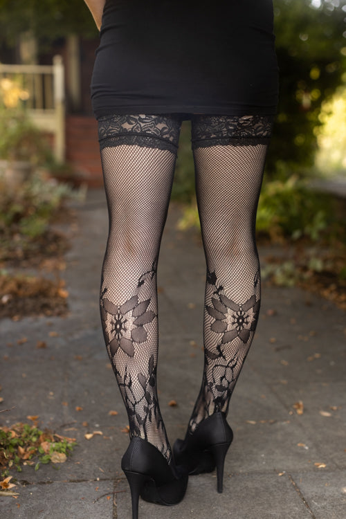 Floral Fishnet Stay Up Thigh Highs