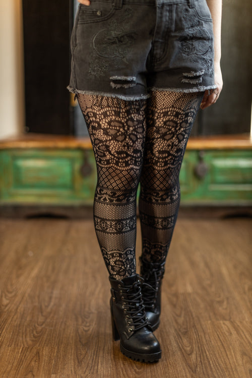 Instarsia Lace Net Tights