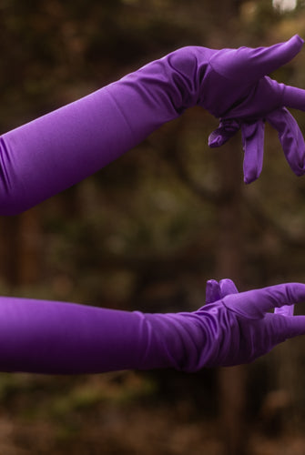 Extra Long Satin Gloves - Purple