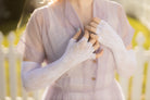 Floral Lace Long Fingerless Gloves - White