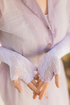 Floral Lace Long Fingerless Gloves - White