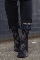 Floral Lace Anklets - Black