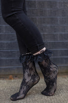 Floral Lace Anklets - Black