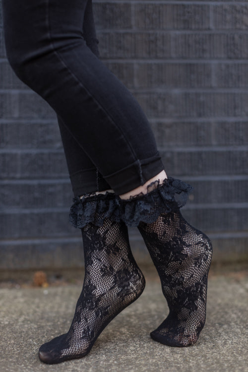 Floral Lace Anklets - Black