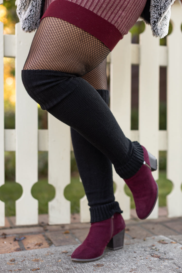 Willa Extra Long Ribbed Knit Leg Warmers - Black