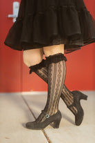 Sweetheart Ruffle Cuff Knee High - Black