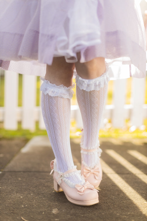 Sweetheart Ruffle Cuff Knee High - White