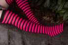 Striped Over the Knee - Black / Neon Pink