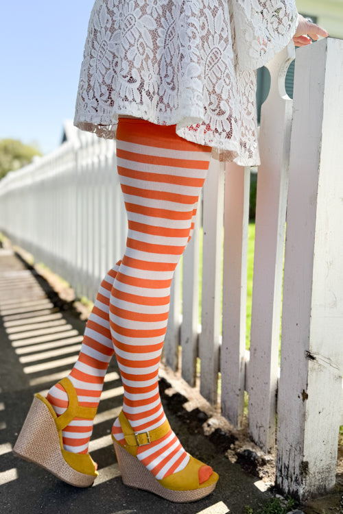 Striped Over the Knee - White & Orange
