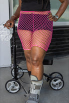 Plus Size Industrial Net Biker Shorts - Neon Pink